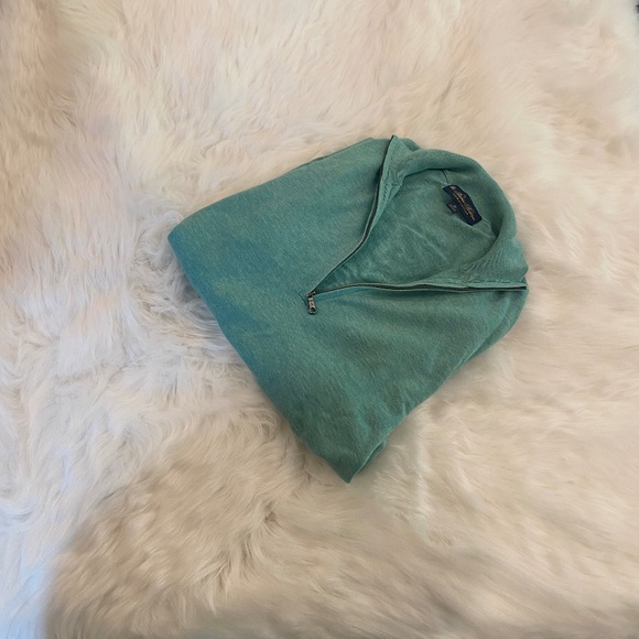 Brooks Brothers Sweater Men's Medium Teal Supima Cotton 1/4 Zip Pullover - Picture 3 of 7